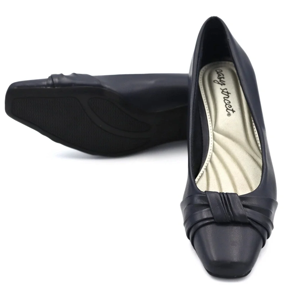 Easy Street Pumps Women 5.5 Navy Blue Kitten Heel Square Toe Knotted Dress Shoes - Picture 8 of 15